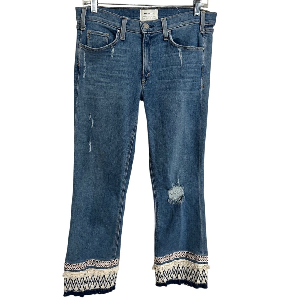 McGuire Denim Embroidered Fringed Hem Crop Jeans 30 Distressed